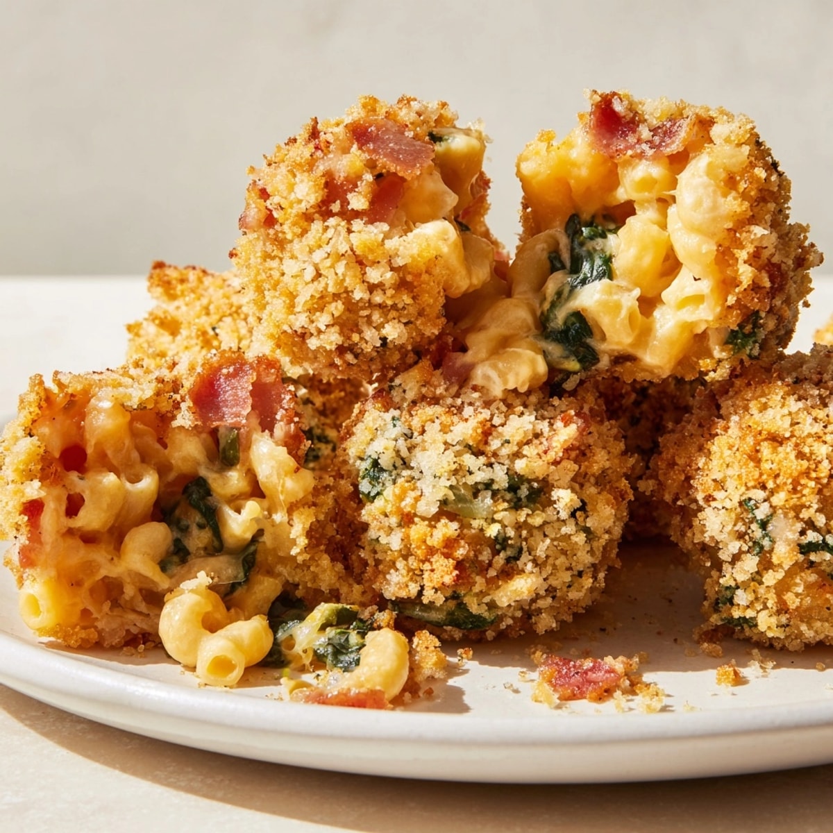 Homemade Mac and Cheese Bacon Spinach Poppers: enjoy cheesy goodness with smoky bacon flavor.