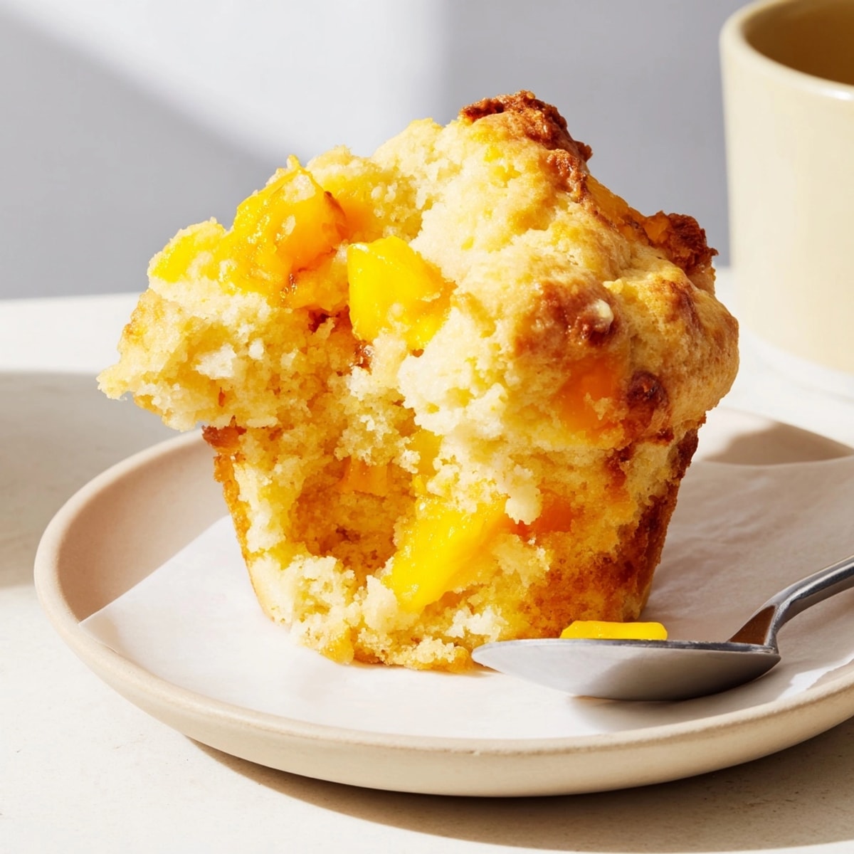 Golden Mango Lemon Ricotta Muffins: a moist, tropical-flavored treat cooling on a wire rack.
