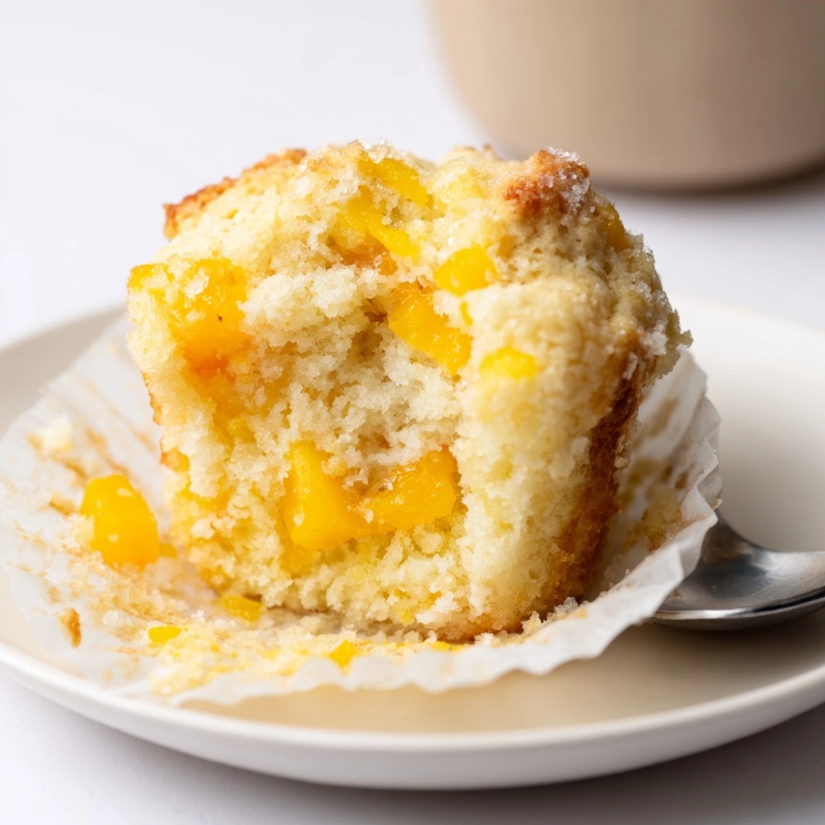 Freshly baked Mango Lemon Ricotta Muffins, bursting with juicy mango and bright citrus notes.