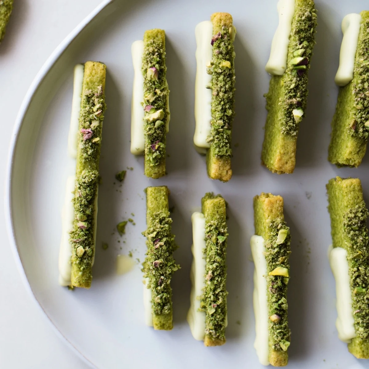Buttery matcha cookie sticks arranged beautifully for your charcuterie board.  