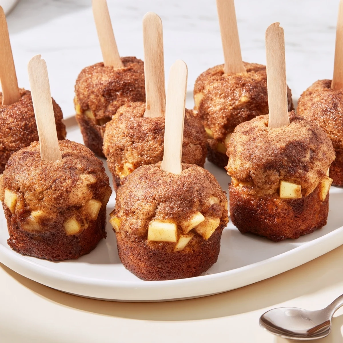 Deliciously gooey Sweet Tea Caramel Apple Cinnamon Muffin Pops, ideal for afternoon snacks or picnics.