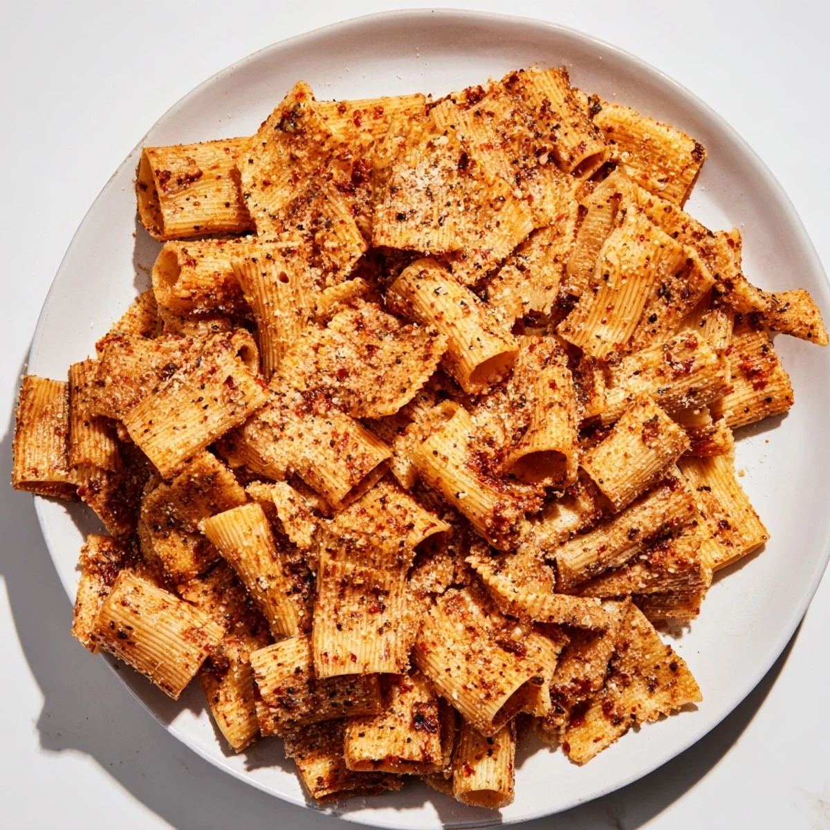 Crispy pasta chips seasoned variety, ready for dipping in your favorite sauce.  