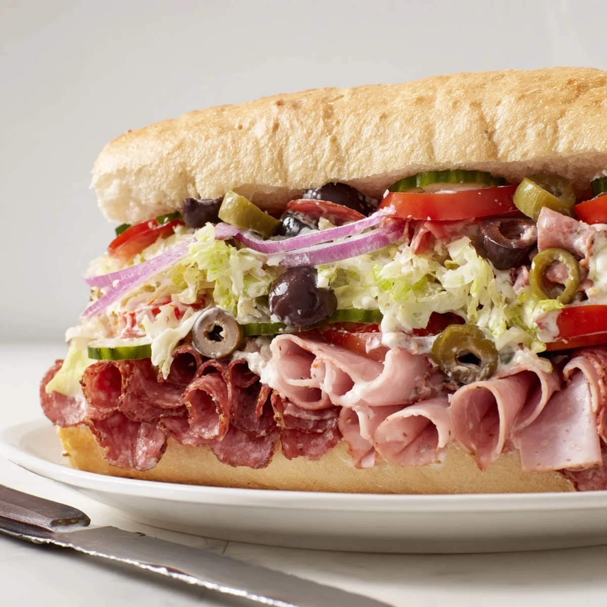 Vibrant Flavor Mash-Up Sandwiches stacked high with fresh veggies and sliced meats.  