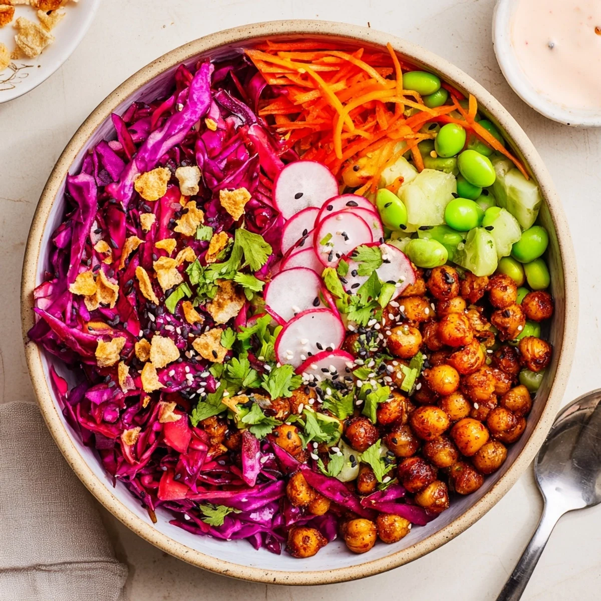 Colorful ASMR Crunch Snack Bowls packed with vibrant textures and fresh vegetables.  