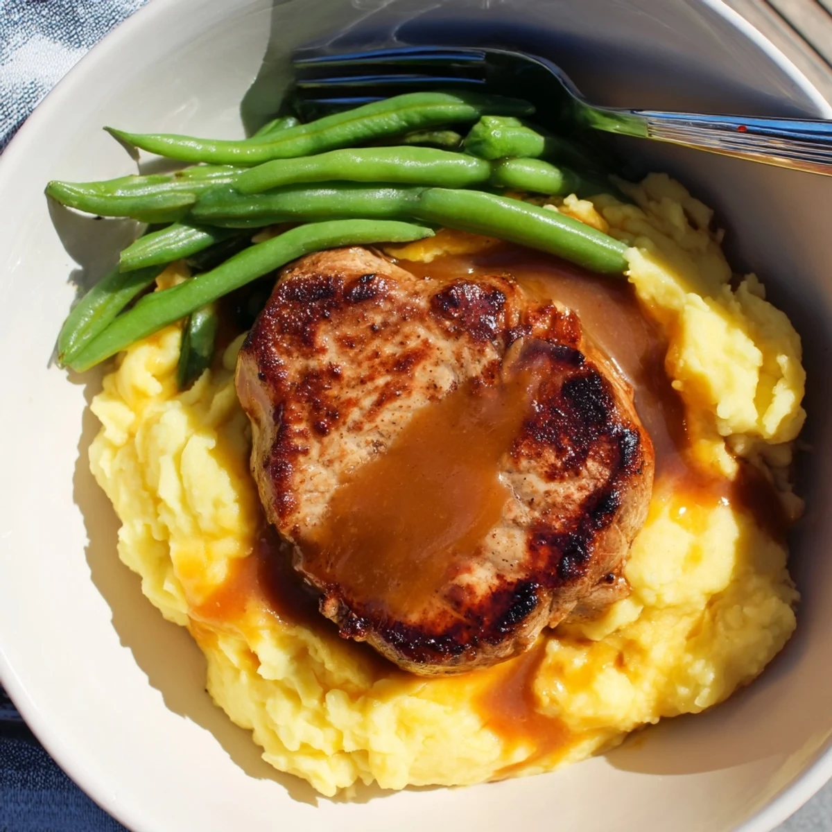 Pork Chops Cheddar Mash Bowl