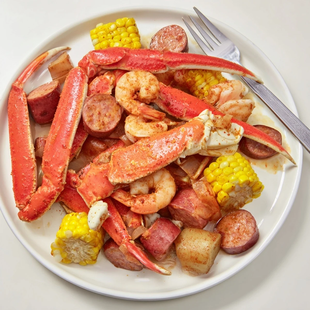 Steaming hot Seafood Boil with crab, shrimp, and sausage, ready for a flavorful feast!