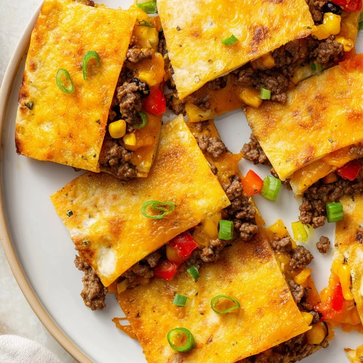 Melted cheese bubbles around seasoned beef in these delicious Sheet Pan Quesadillas, perfect for a family meal.