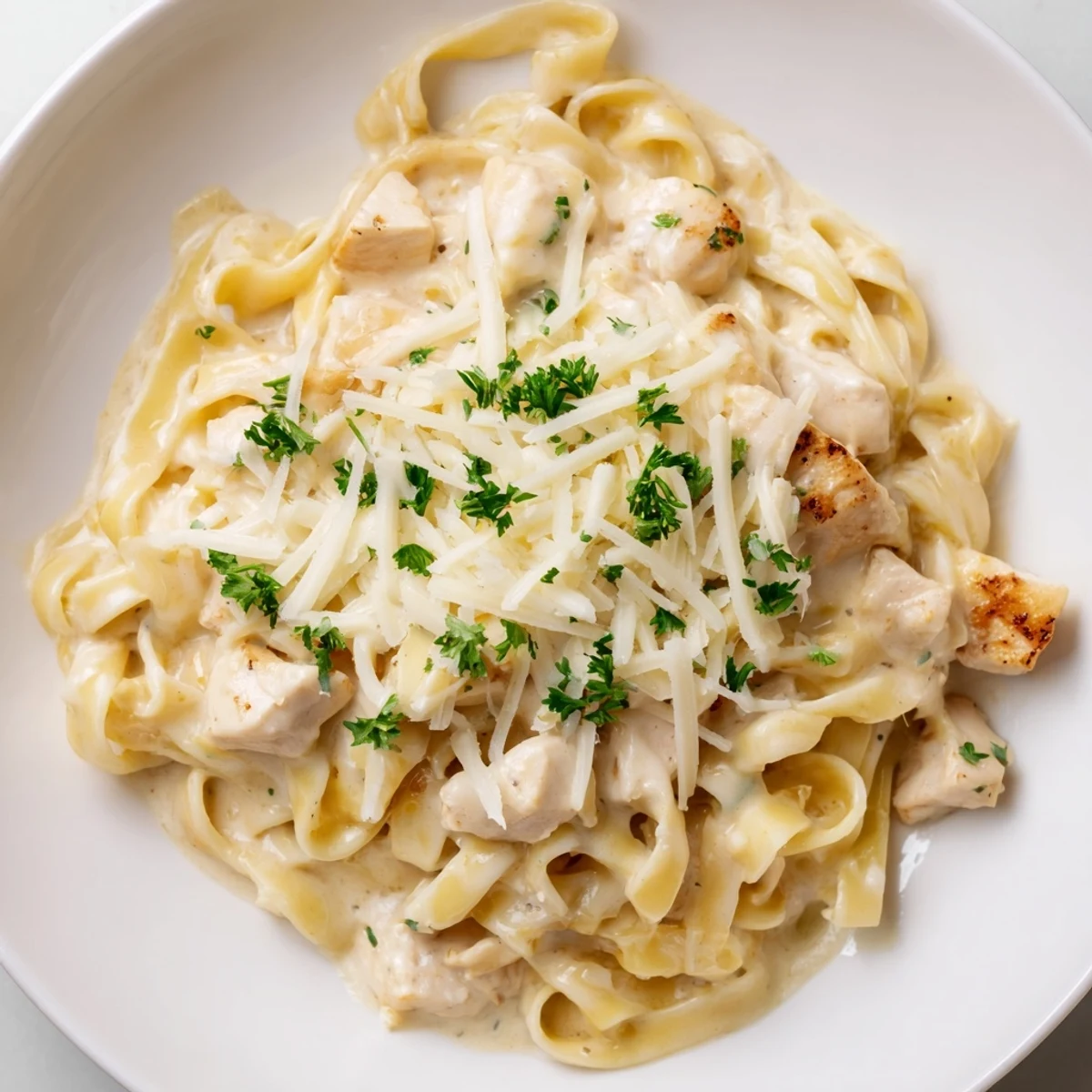 Golden, bubbly Chicken Fettuccine Alfredo Bake fresh from the oven, ready to serve and enjoy.