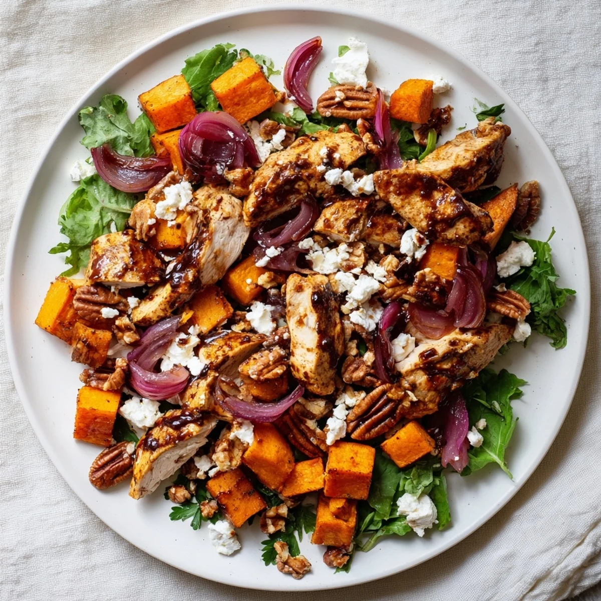 Tender roasted chicken and vibrant winter squash create this delicious sheet-pan salad.