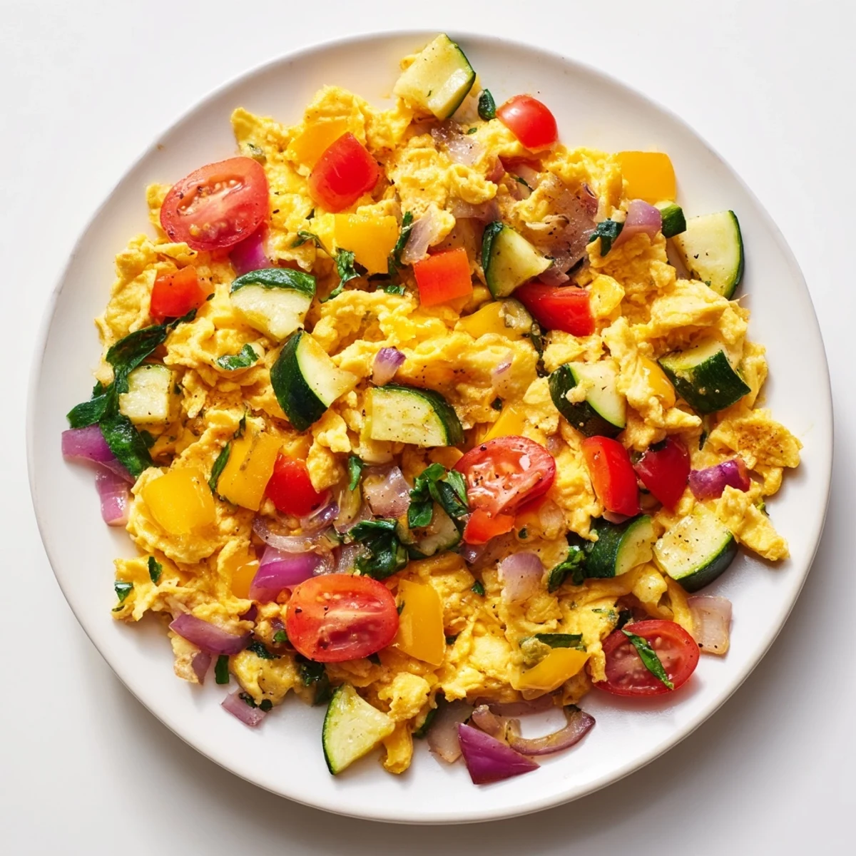 Perfectly cooked Egg & Veggie Sheet Pan Scramble, boasting colorful veggies and cheesy goodness, a tasty breakfast.