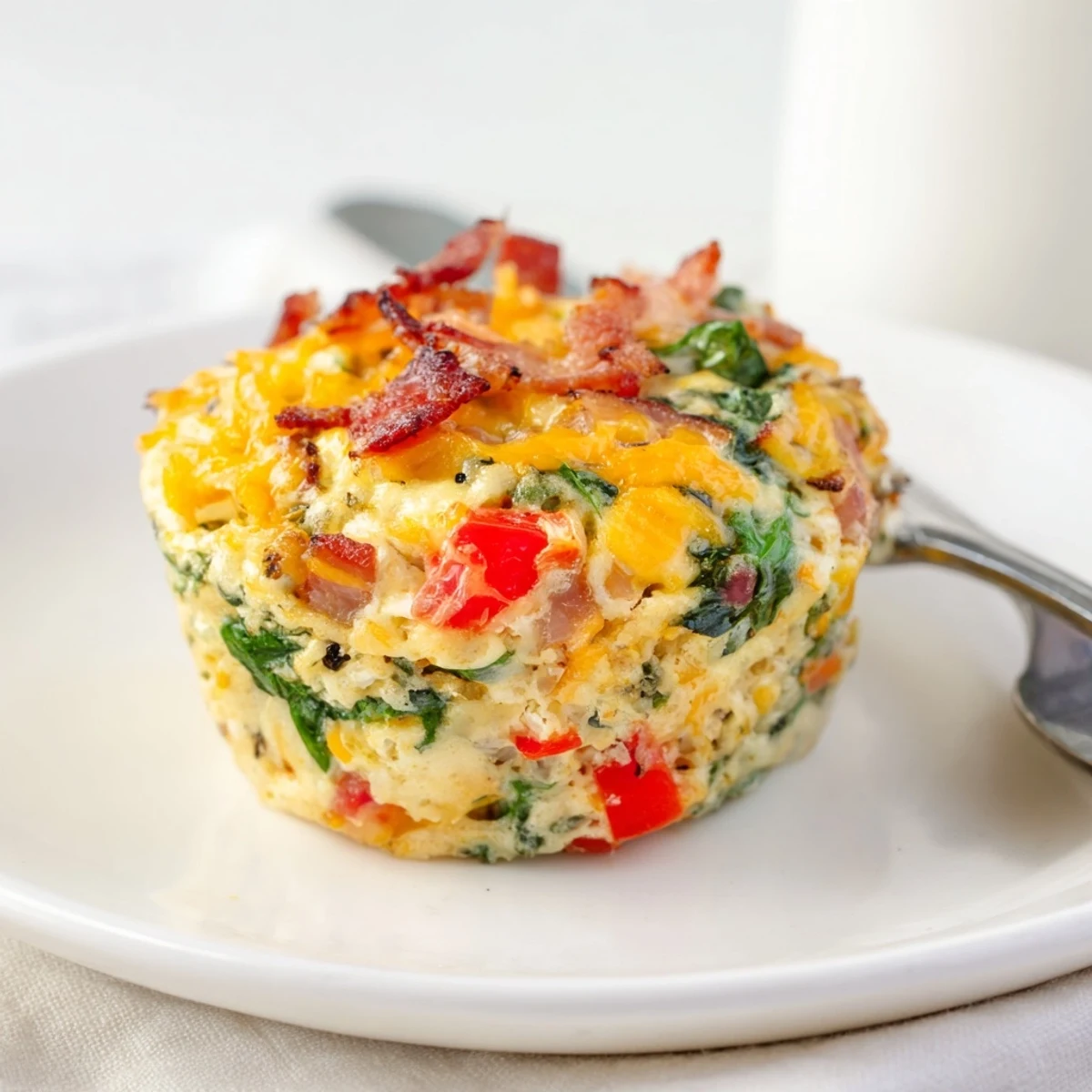 Golden-brown One-Pot Breakfast Casserole Muffins filled with savory bacon, cheese, and vegetables ready to serve.