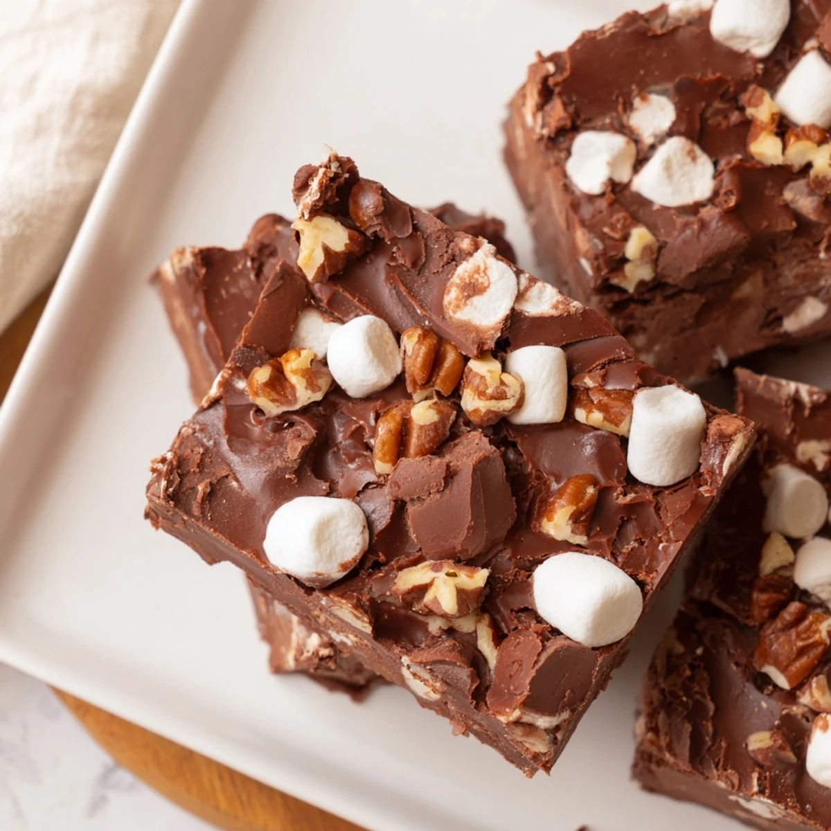 Warm, gooey Easy Marshmallow Fudge, a perfect no-bake dessert with sweet mini marshmallows throughout.