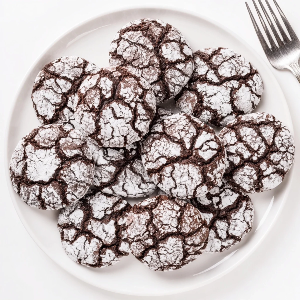 A close-up of delicious Chocolate Crinkle Cookies, hinting at their soft texture and chocolatey goodness.