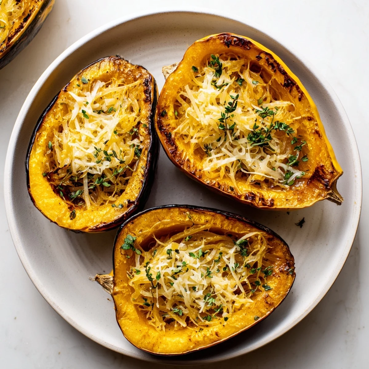 Image of Caramelized Onion Gruyere Acorn Squash, a golden, cheesy, and savory vegetarian dish.