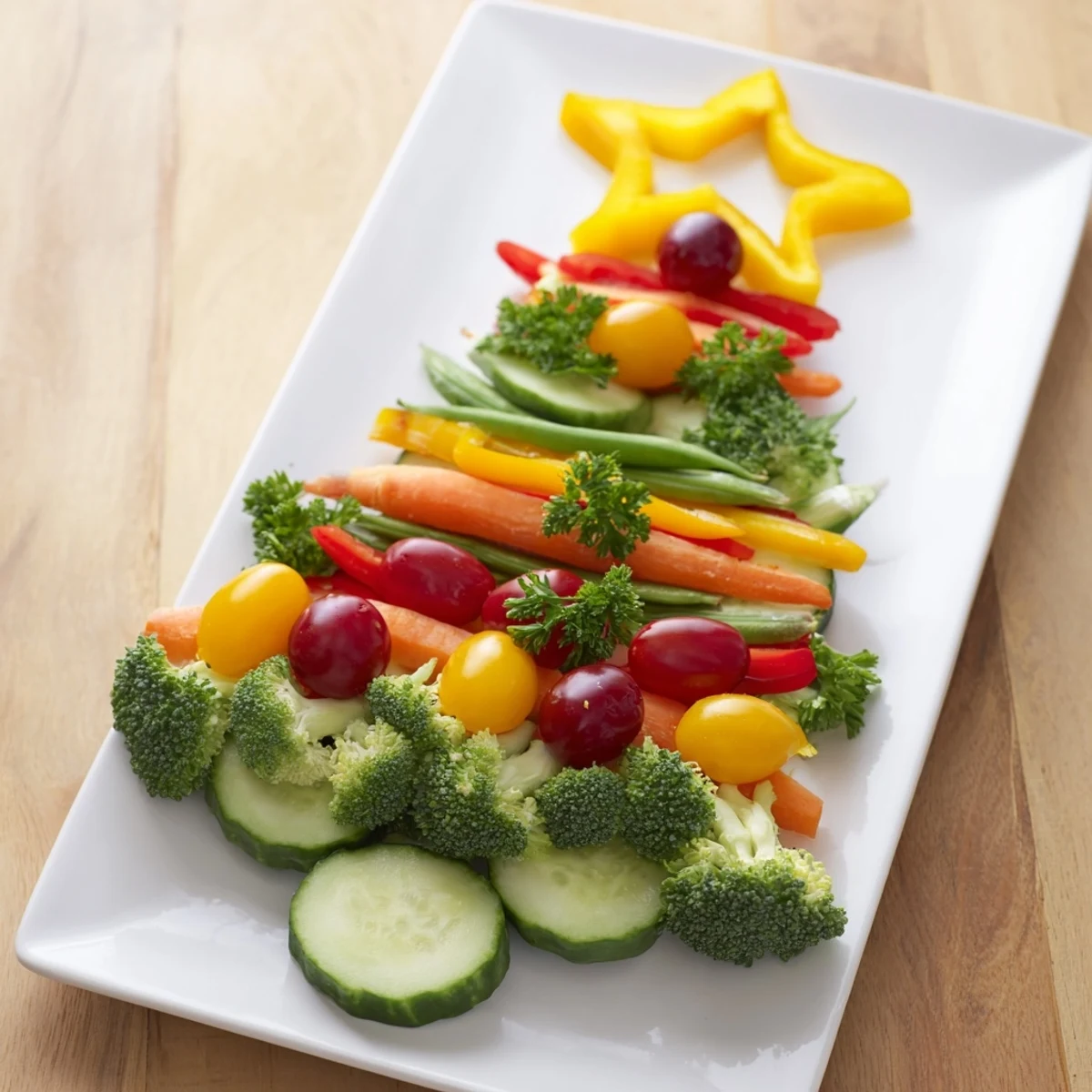A Healthy Christmas Veggie Platter Tree, vibrant and fresh, ready for party dipping.