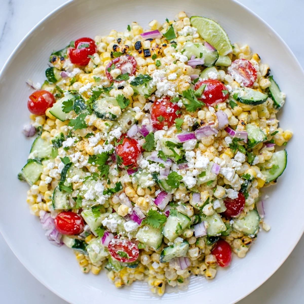 Mexican Street Corn Chopped Salad: a colorful, charred corn salad with creamy dressing and Cotija cheese.