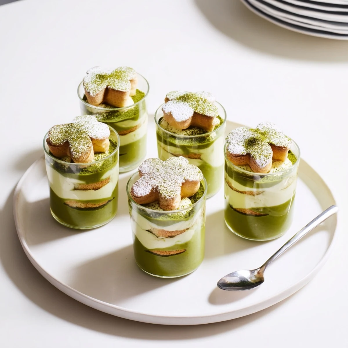 Matcha Mascarpone Tiramisu Snow Cups: a layered Japanese-Italian dessert, creamy mascarpone and matcha infused.