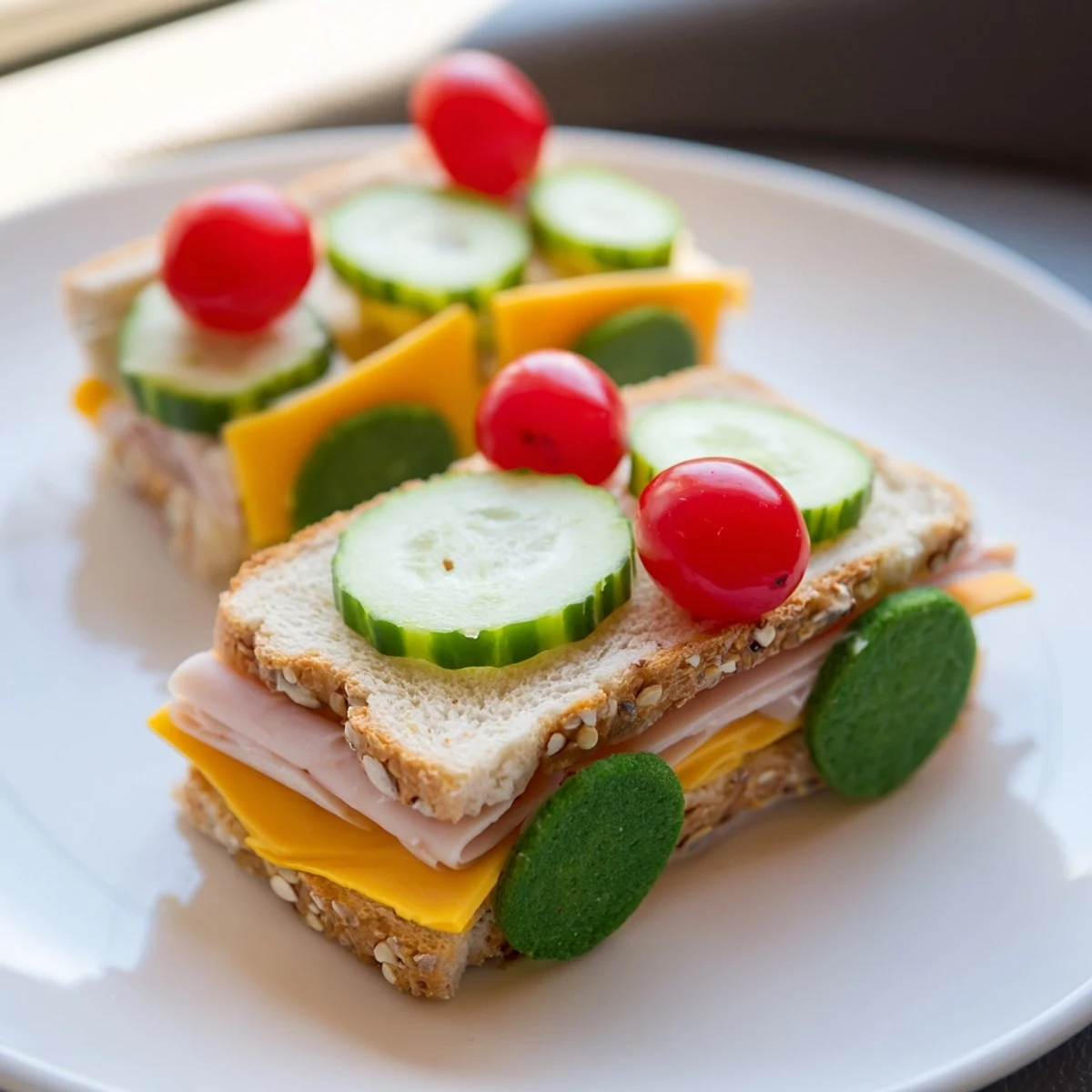 Road Trip Ready Car-Shaped Lunch: a delightful sandwich creation, shaped like a car with colorful veggie wheels.