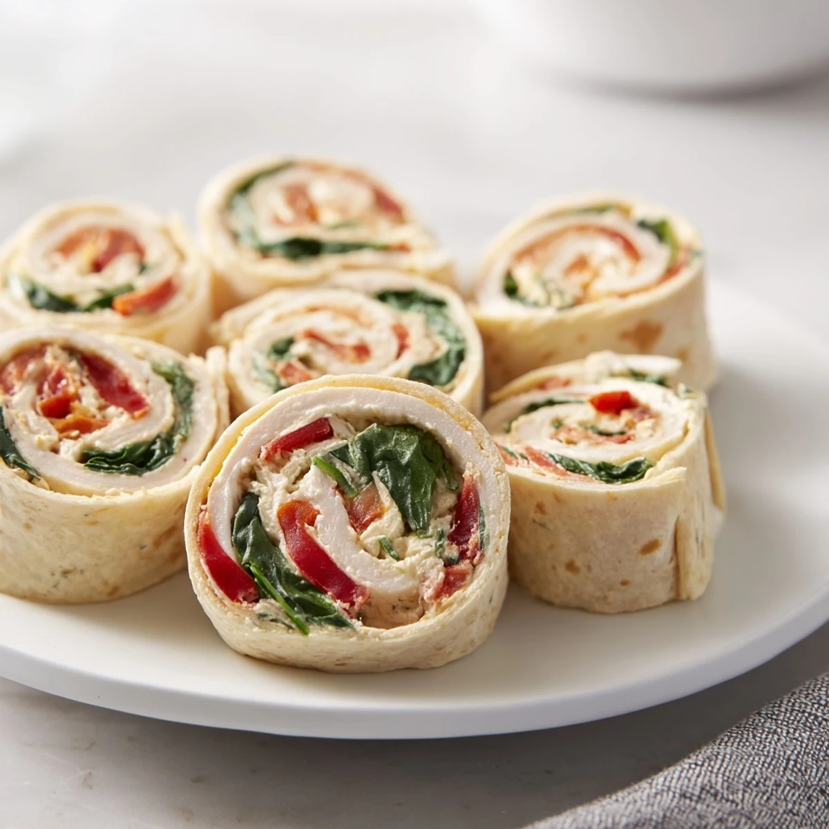 Festive Christmas Scarf Tortilla Roll-Ups, showing chilled slices arranged as a colorful holiday appetizer, ready to enjoy.