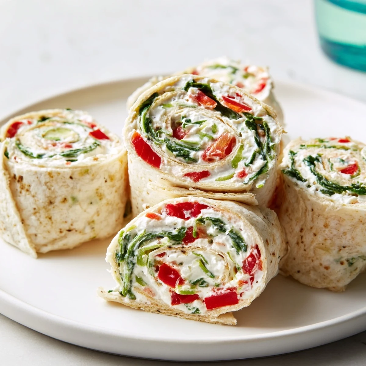 Close-up of freshly sliced Christmas Scarf Tortilla Roll-Ups, a delightful and flavorful appetizer recipe, ready to eat!