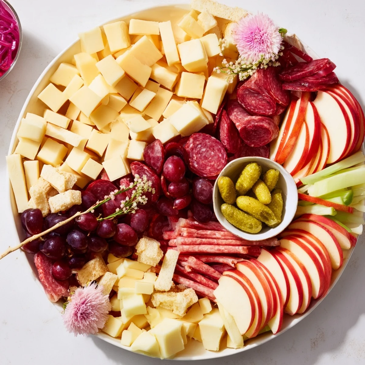 Rock Star Guitar Platter arranged with cheeses, meats, and fruit, ready for sharing at a party.
