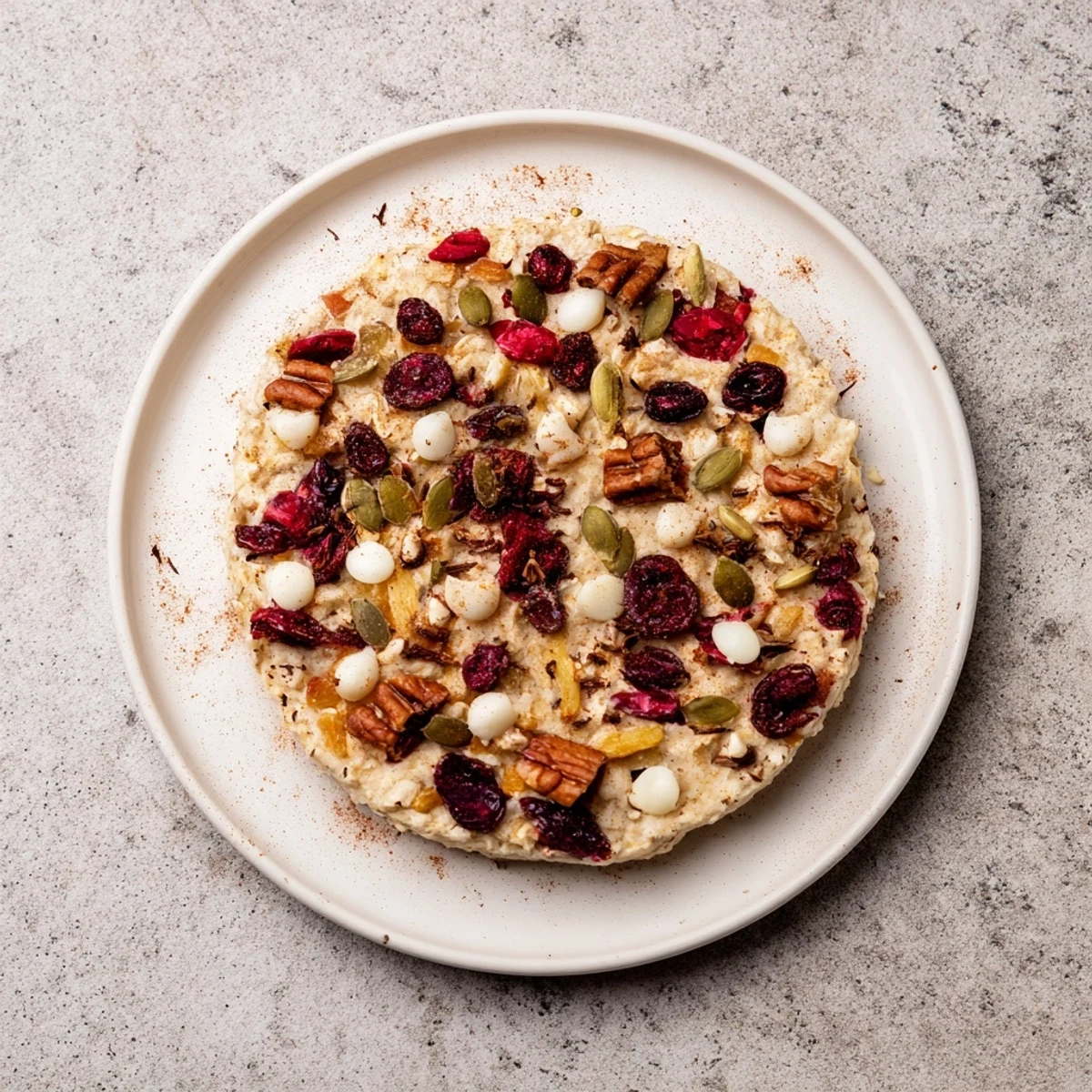 A colorful bowl of Mélange Hivernal Flocon de Neige, a delicious winter snack with dried fruits and nuts.