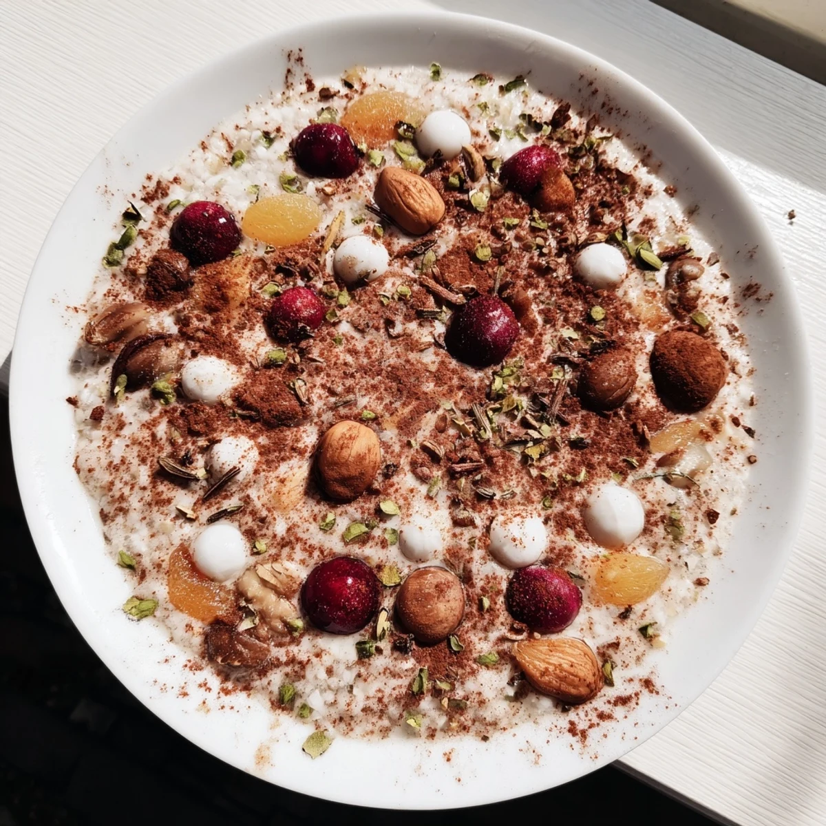 Mélange Hivernal Flocon de Neige, a festive blend featuring cranberries, almonds, and warm spices, ready to eat.