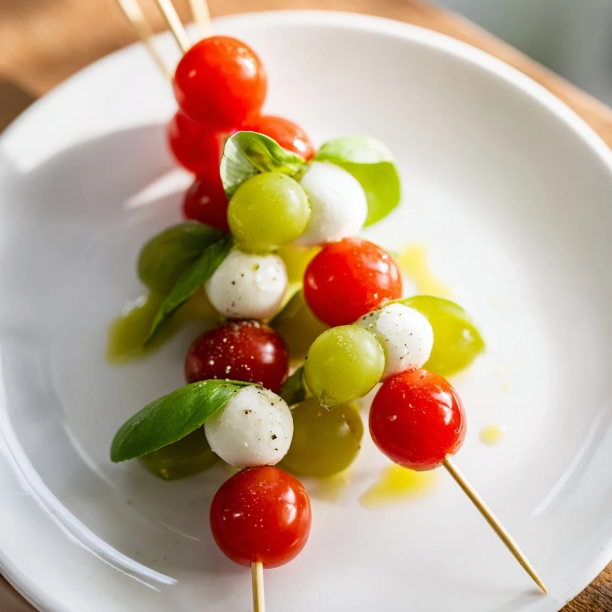 Delicious Caprese Skewer Tree: skewers of mozzarella, basil, and tomatoes, ready for your gathering.