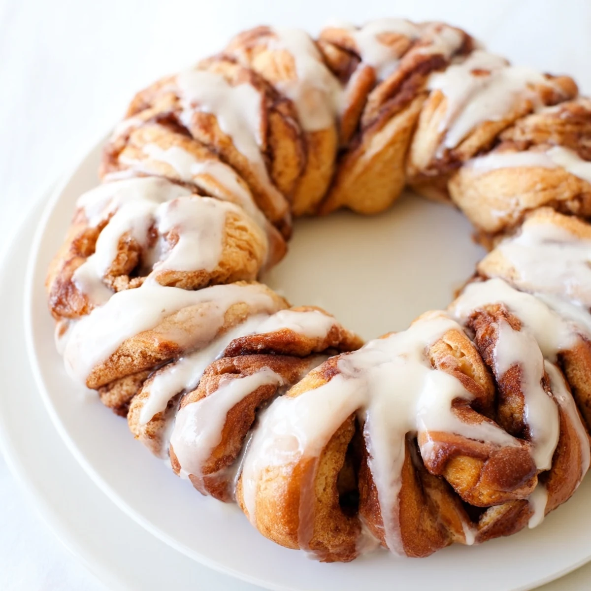 Imagine a festive, homemade cinnamon roll pull-apart wreath, offering sweet, cinnamony aroma and taste.
