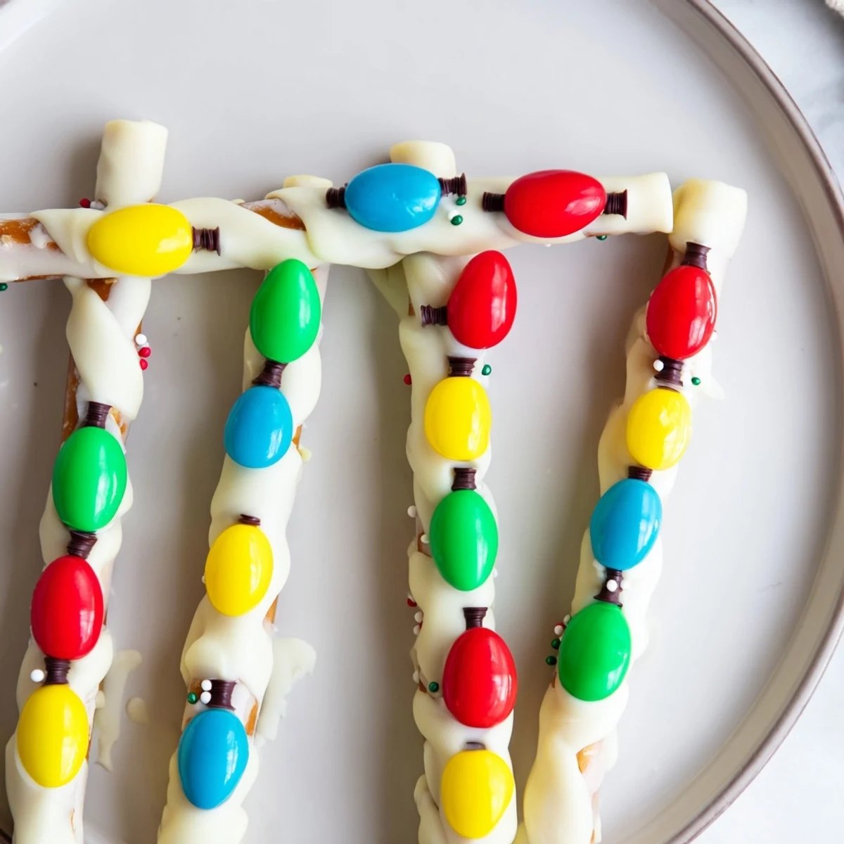 Festive No-Bake Pretzel Sticks and Dip Christmas Lights: colorful, dipped pretzels look like glowing holiday treats.