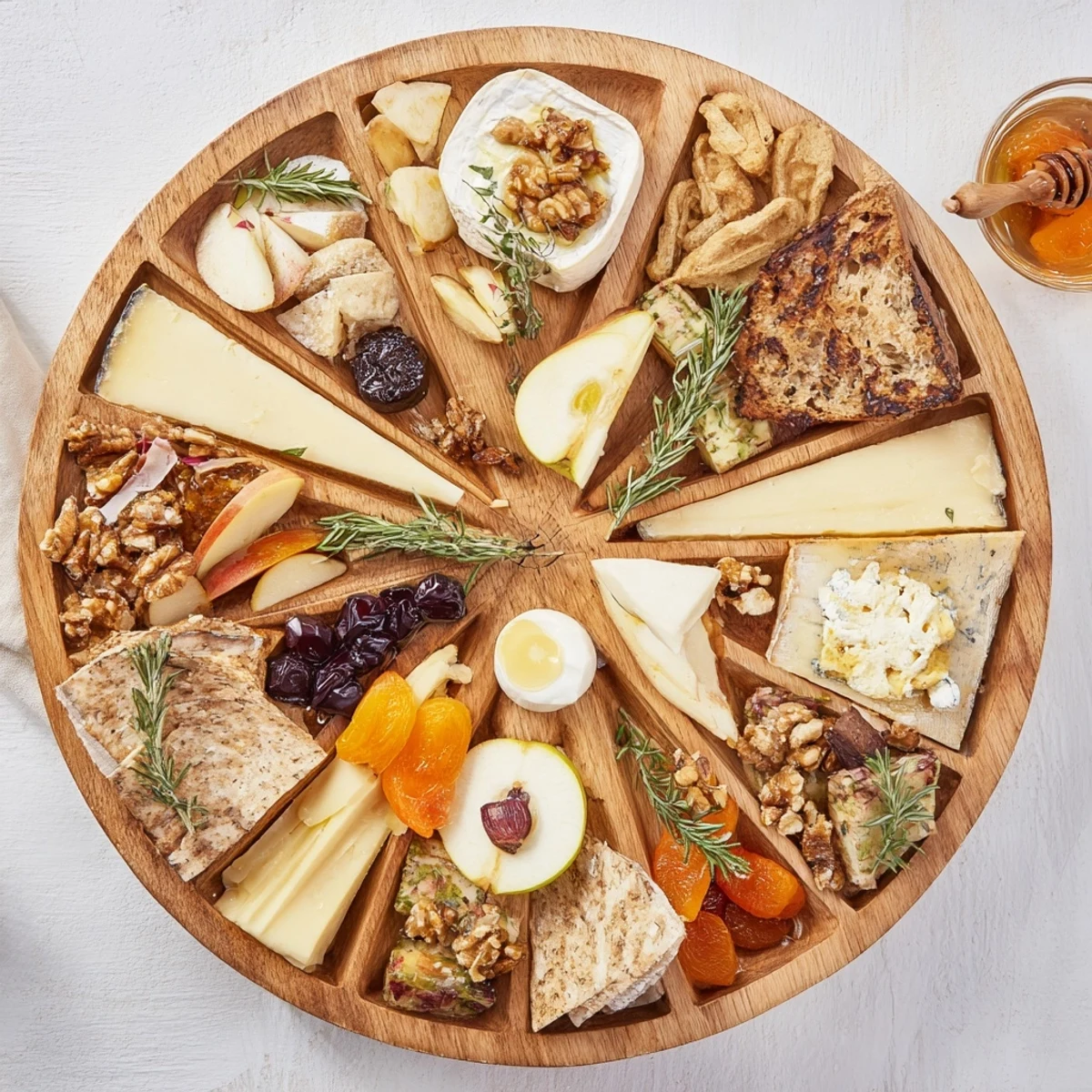 Delicious Twelve Days of Cheese Board ready for a holiday gathering with creamy cheeses and fresh fruit.