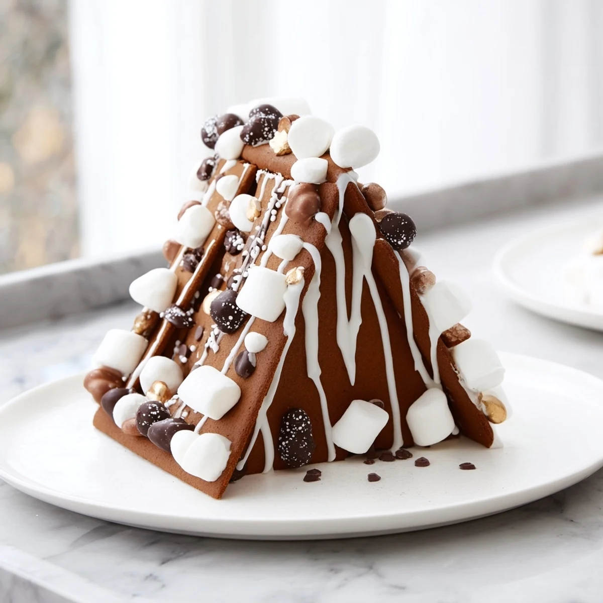 Warm, inviting details on this gingerbread house frame, showcasing the deliciousness of holiday treats around it.