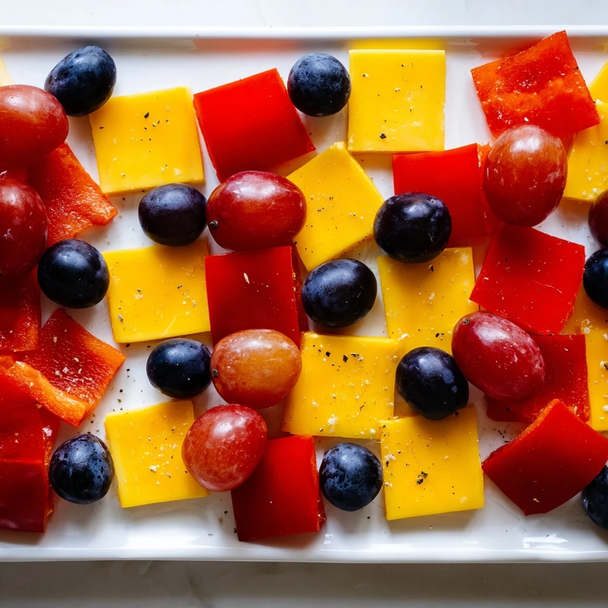 Artistic Bauhaus Block includes visually striking red, yellow, and blue ingredients, perfect for any gathering.