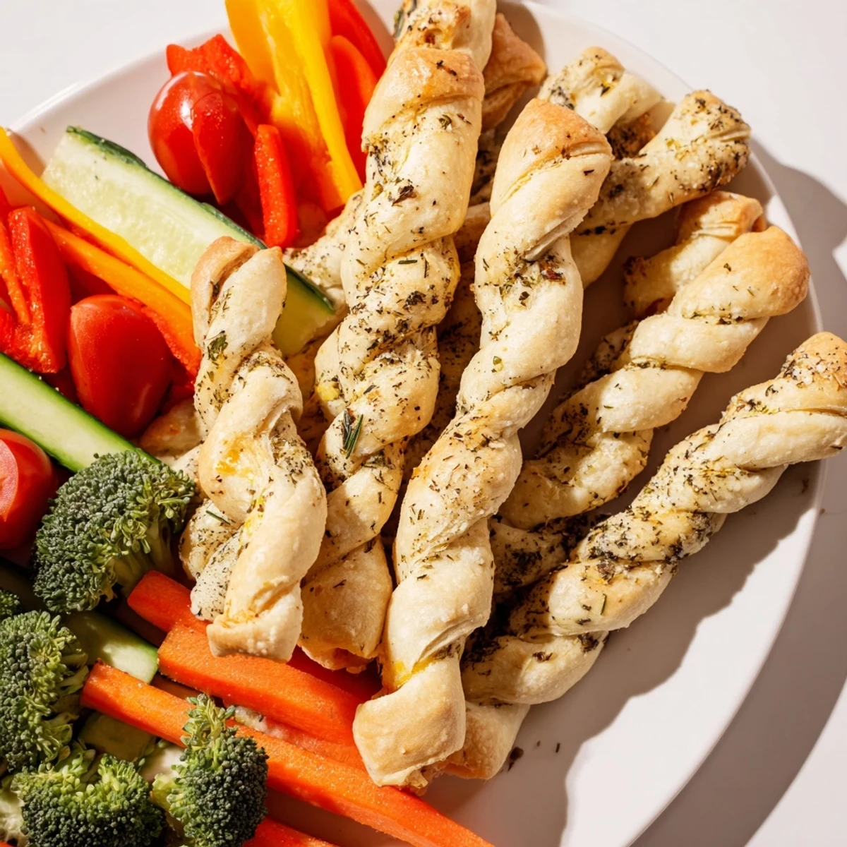 Dinosaur Bone Prehistoric Crudités: A colorful veggie platter with baked breadstick bones and creamy dip.