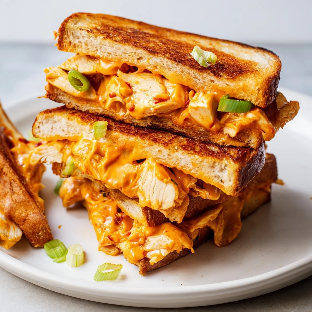A close-up shot of a perfectly grilled Gochujang Mayo Chicken Sandwich, ready to be sliced and devoured.