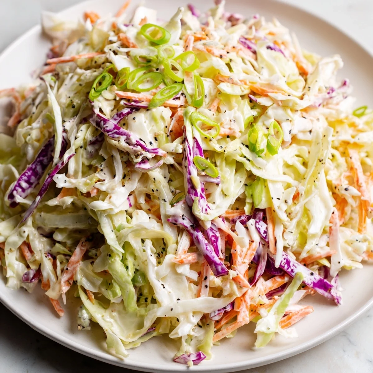 Tangy and colorful Quick Coleslaw Salad with Creamy Dressing, ideal for summer picnics and cookouts.