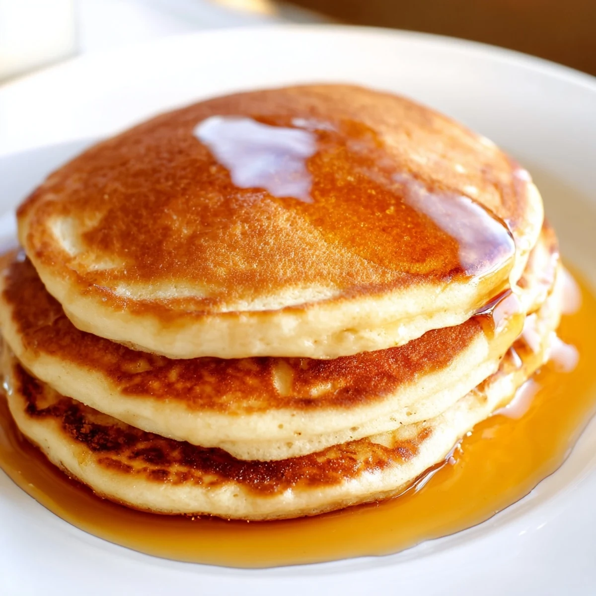 Golden Protein Banana Pancakes stacked high, ready to be topped with fresh berries and enjoyed.