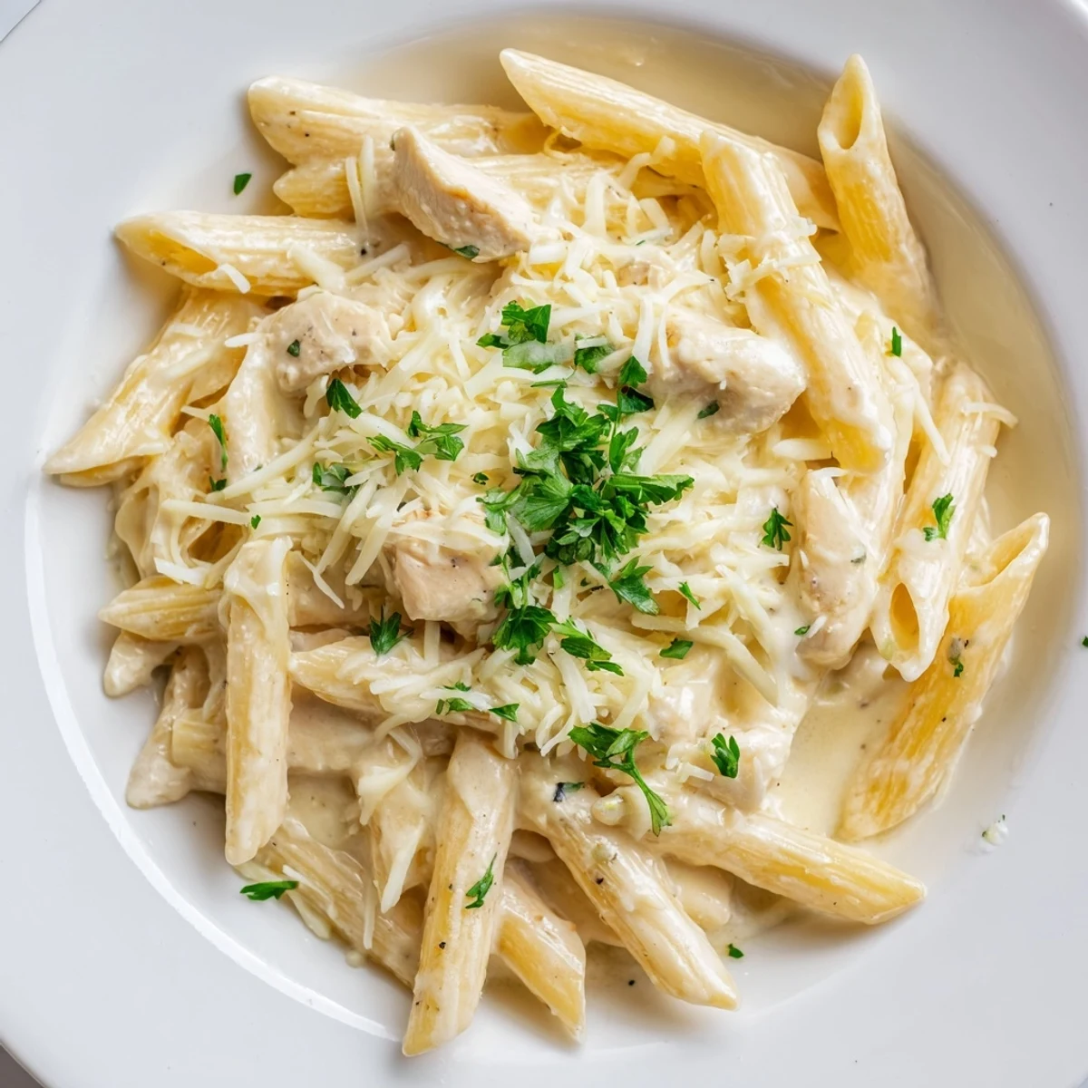 Tender chicken and penne pasta baked to perfection in this comforting Chicken Alfredo Bake.