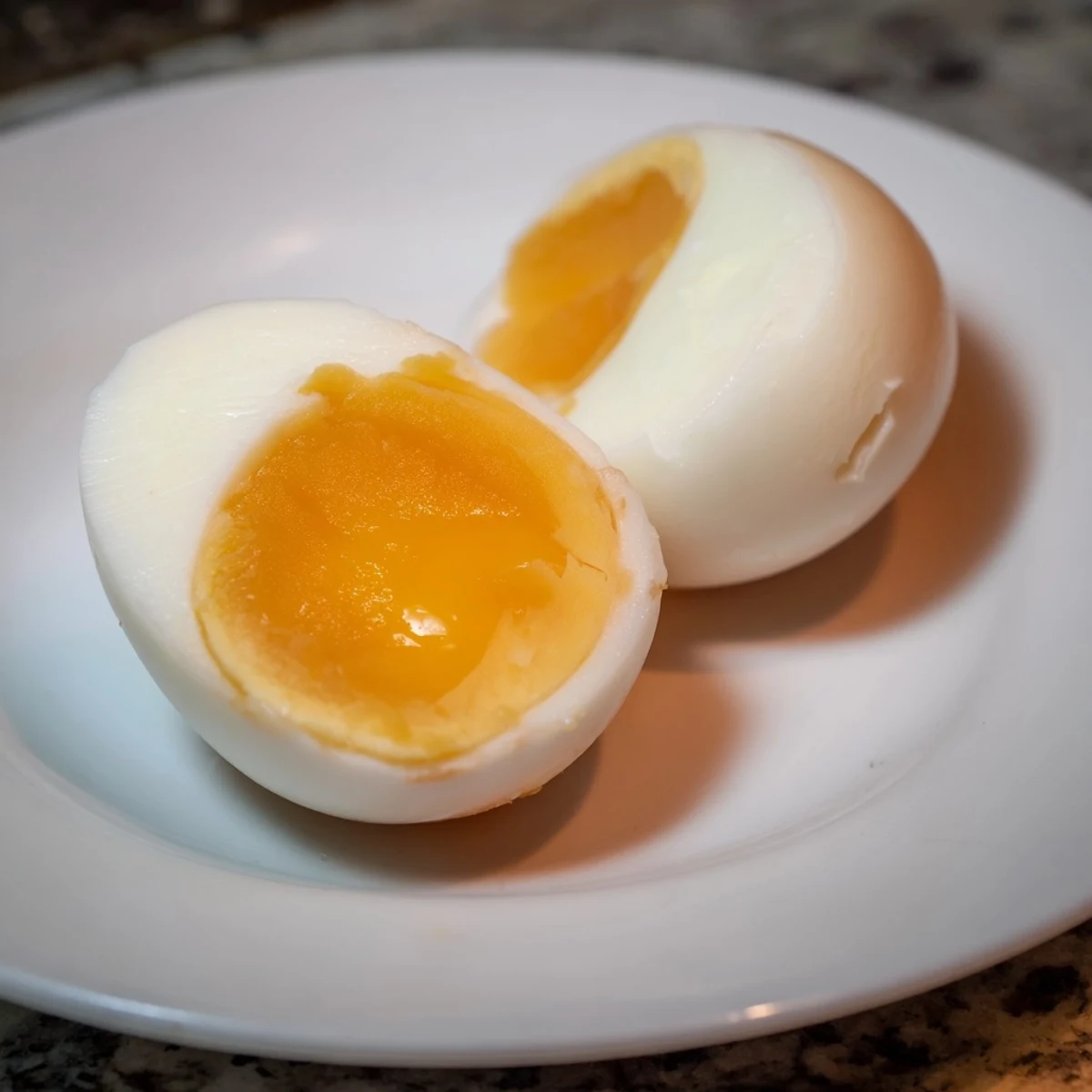 Easy-peel Air Fryer Boiled Eggs, ready to enjoy with a sprinkle of salt and pepper.