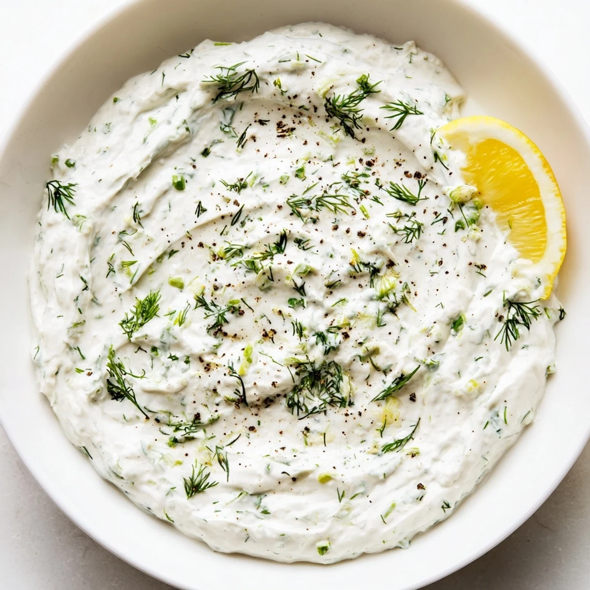Fresh Greek Yogurt Herb Dip, looking creamy and speckled with green herbs, ready for dipping vegetables.