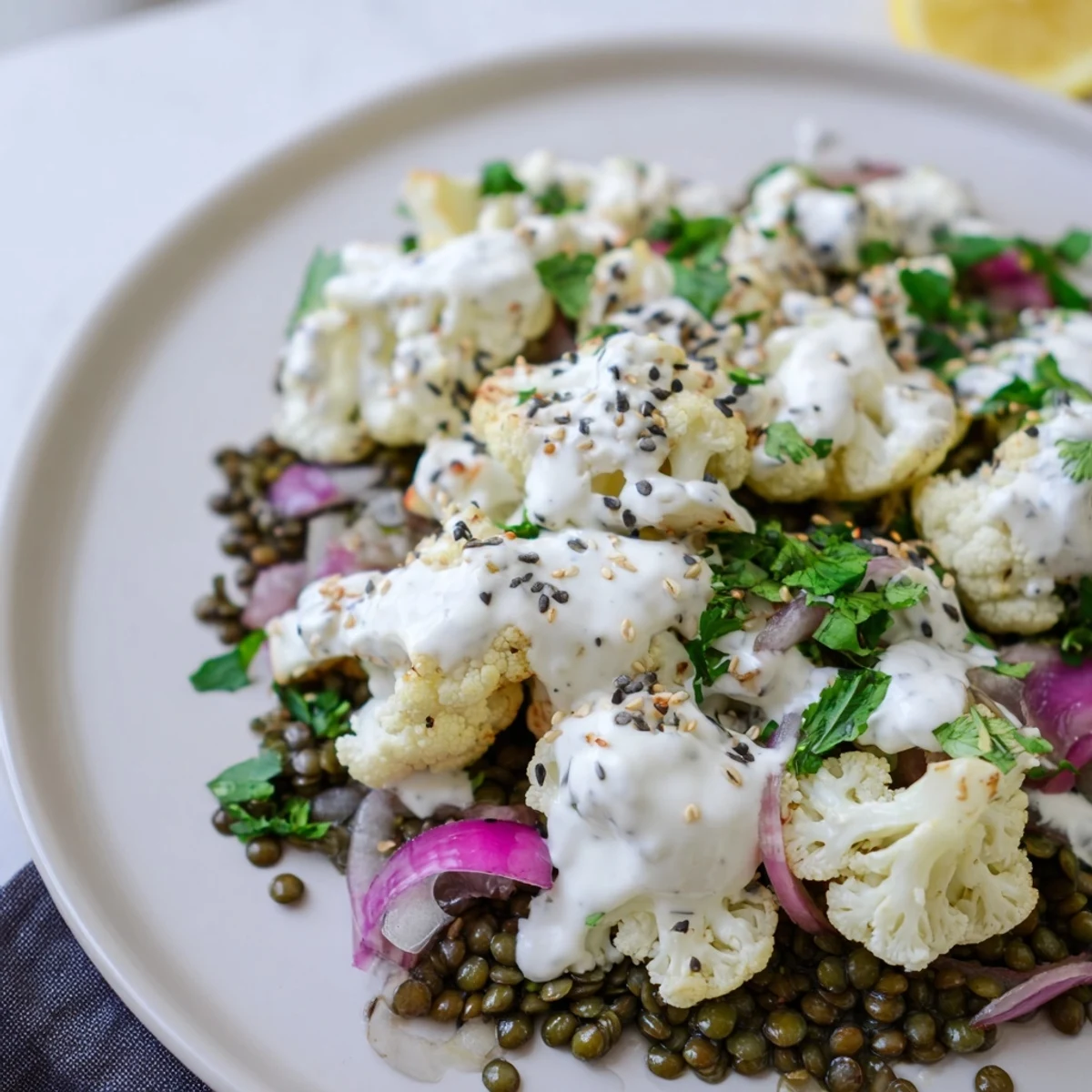 Roasted Cauliflower With Lemon Lentil