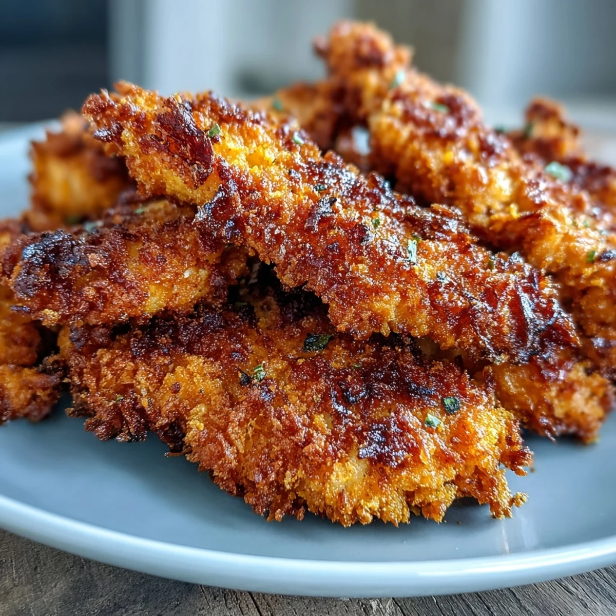 Crispy Turmeric Chicken Tenders fresh from the oven, golden and steaming, perfect for dipping in a creamy sauce.