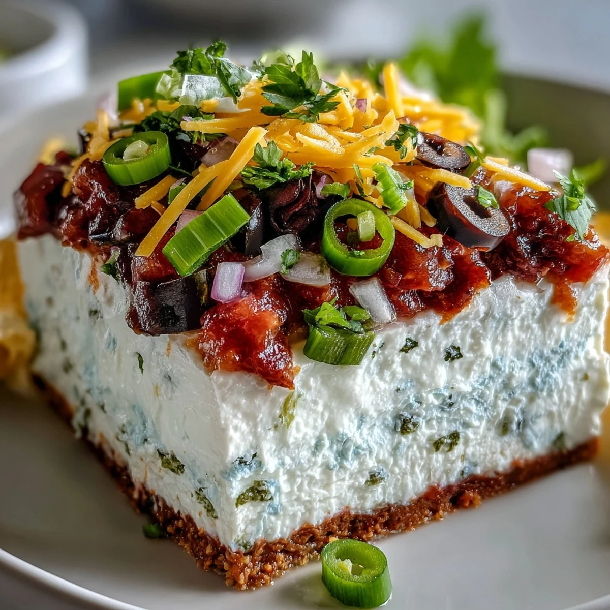 Freshly prepared 4-Way Layered Dip showcases vibrant layers of beans, cream, salsa, and cheese.