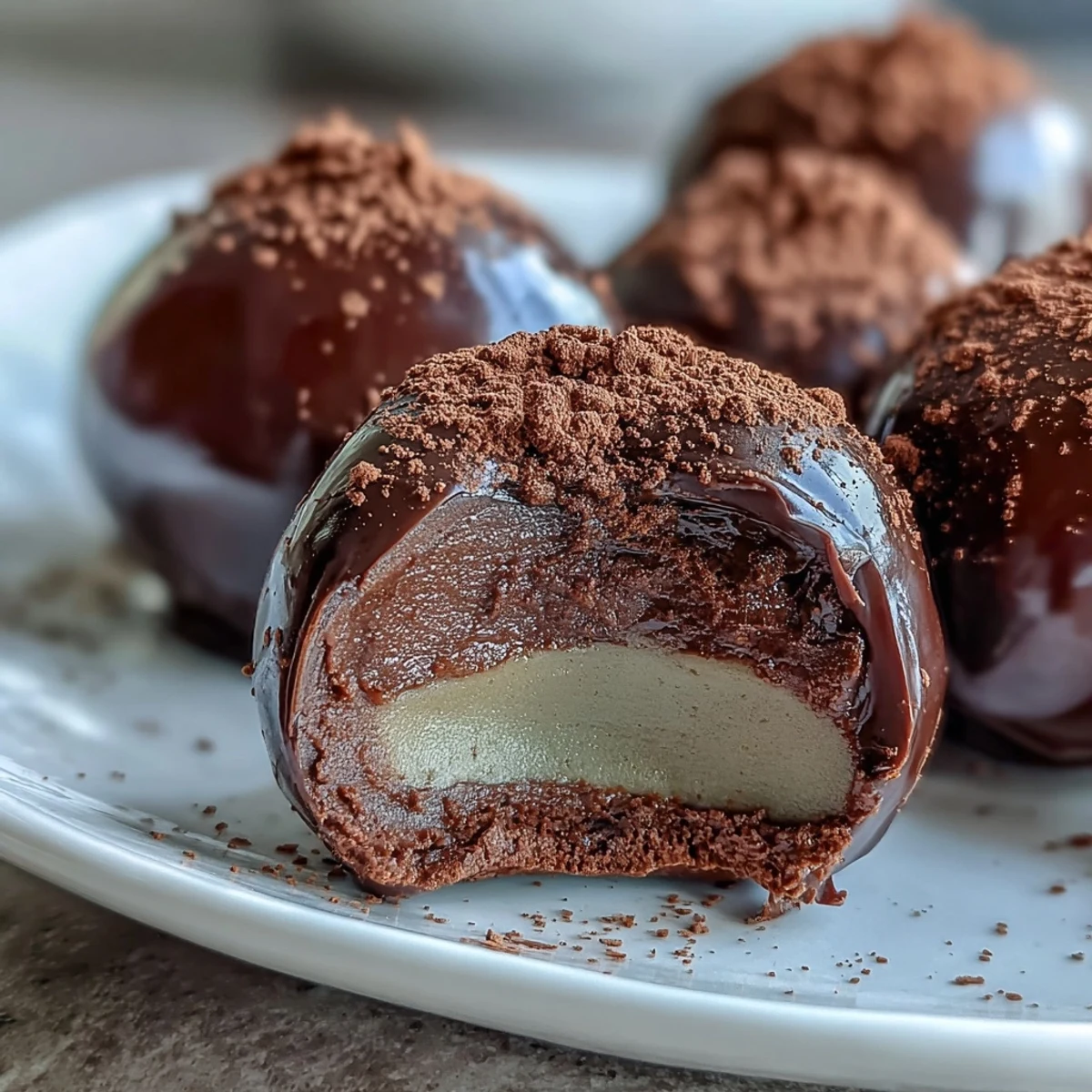 These bite-sized Japanese-inspired truffles are arranged on a marble surface, ready for a fancy dessert platter.