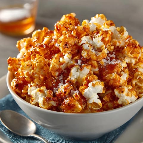 Homemade Spicy Sriracha Popcorn recipe: a satisfyingly crunchy, spicy snack for movie night.