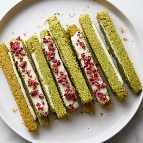 Deliciously crisp matcha-flavored cookie sticks complement fruits and cheeses perfectly.  