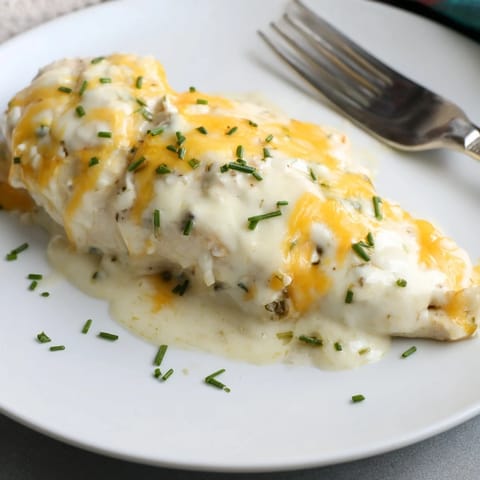 Creamy Cheddar Ranch Chicken Bake featuring tender chicken and a savory cheese topping, a family favorite.