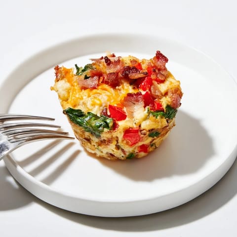 A close-up of delicious, fluffy One-Pot Breakfast Casserole Muffins; egg and cheese meld beautifully.