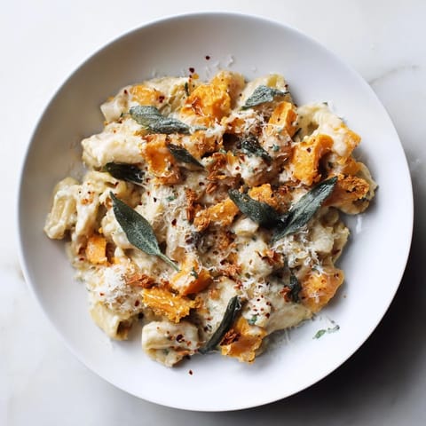 Fluffy goat cheese and vibrant sage garnish a bowl of Viral Sweet Potato pasta, perfectly cooked.