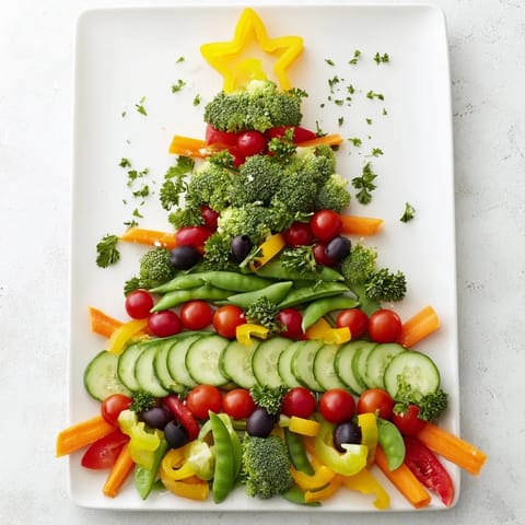 This Healthy Christmas Veggie Platter Tree features bright veggies artfully arranged for the holidays.
